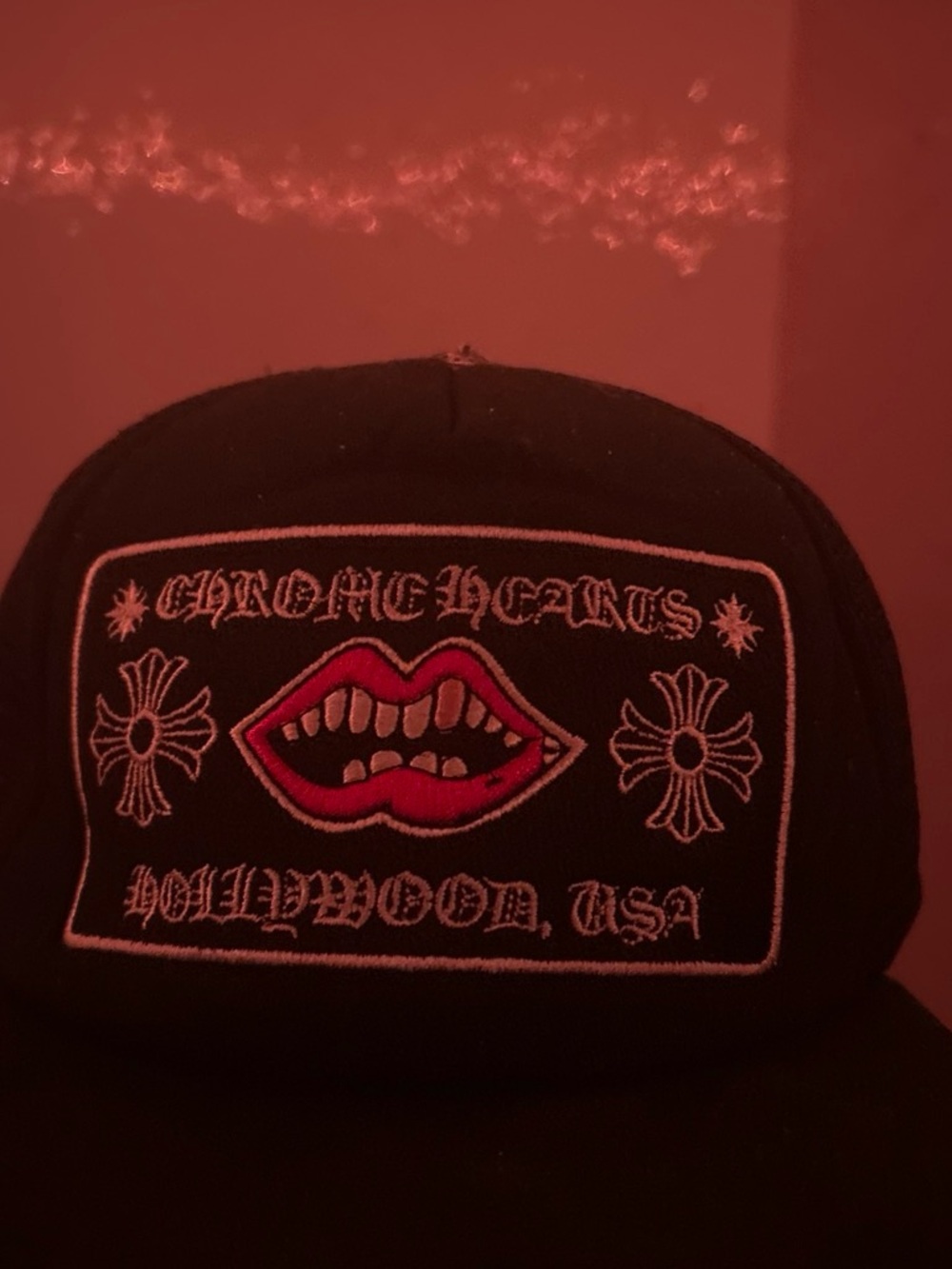 Chrome Hearts Black Cap with Red Lips Patch